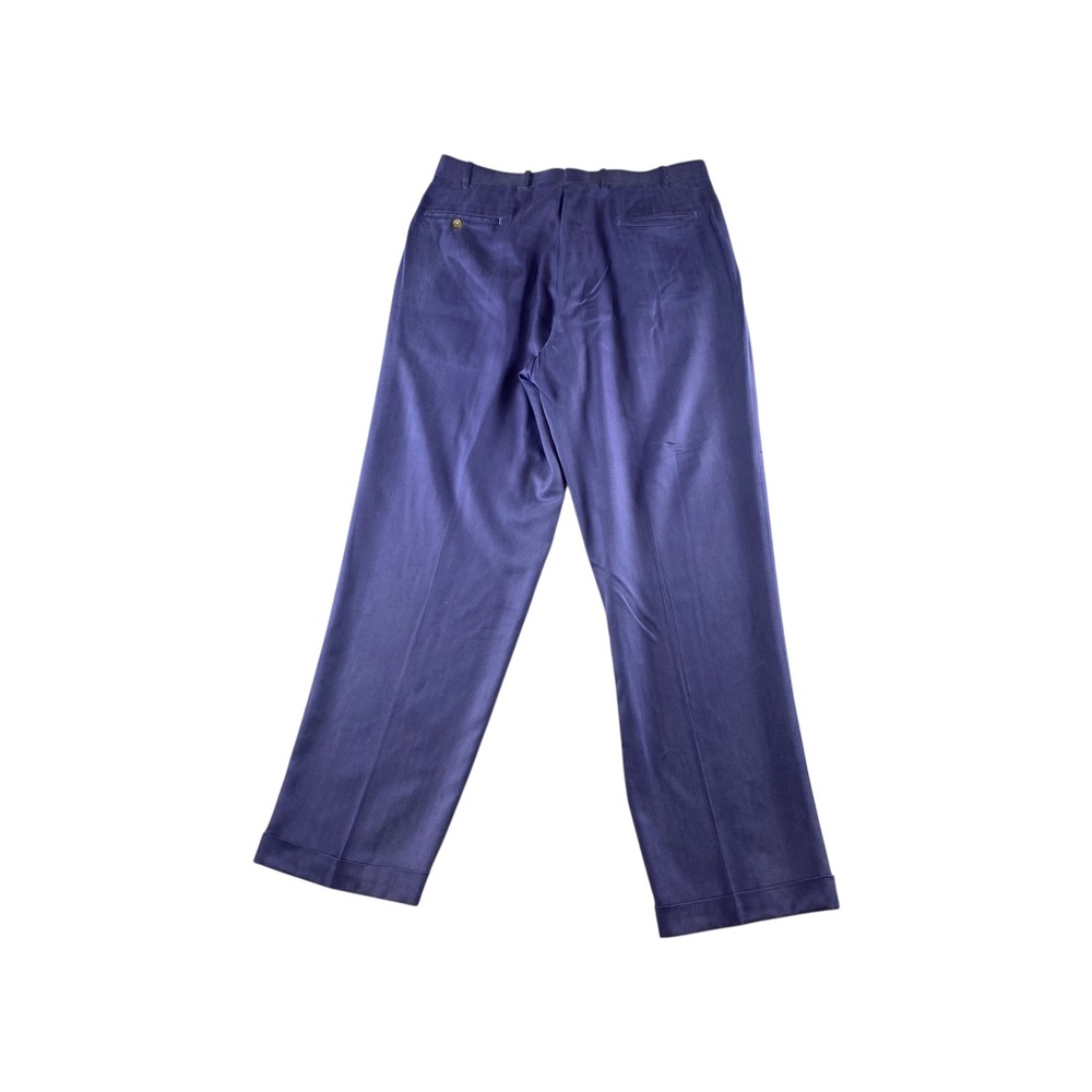 Tom James Mens Tailored Pleated Dress Pants Navy Blue Wool Blend Size 36x32 - Picture 7 of 8